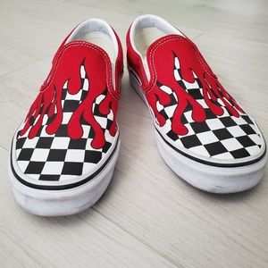 vans slip on checkered flame skate shoe